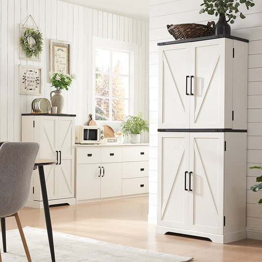 JXQTLINGMU 72 inch Farmhouse Kitchen Pantry, Kitchen Barn Doors Wood Cupboard