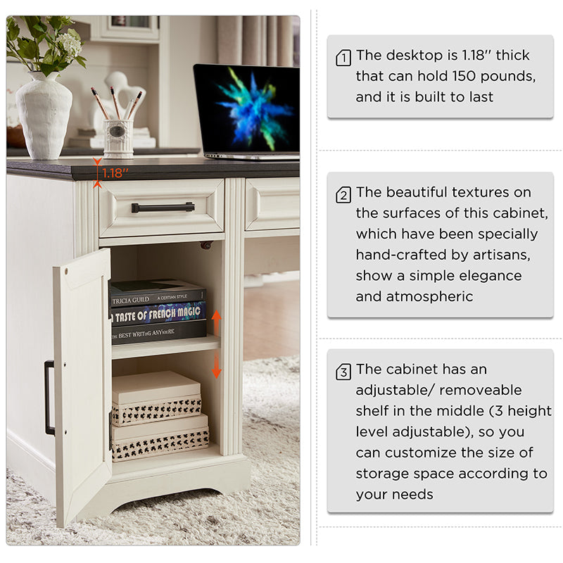 JXQTLINGMU 58 inch Executive Desk, Farmhouse Computer Desk with Drawers