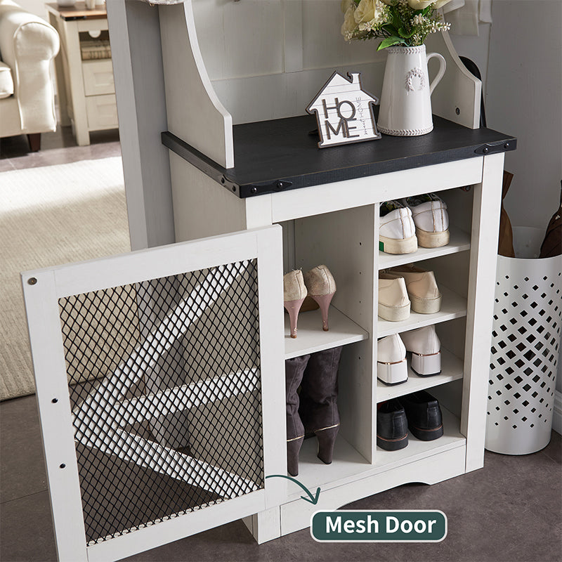 JXQTLINGMU Small Farmhouse Entryway Shoe Storage Cabinet with Coat Rack