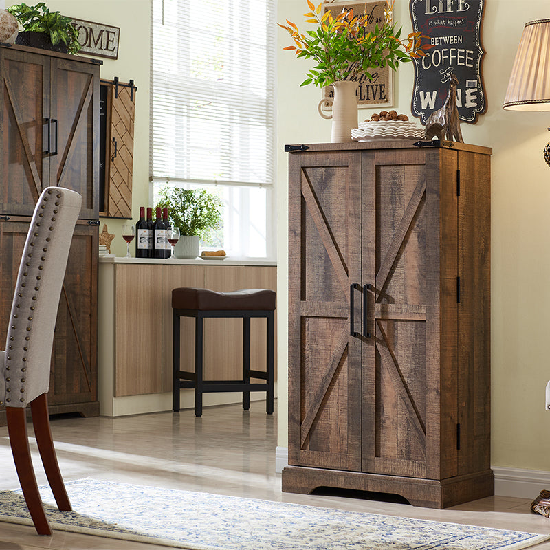 JXQTLINGMU 47 inch Kitchen Pantry, Farmhouse Storage Cabinet with Barn Door