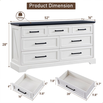 JXQTLINGMU 7 Drawer Dresser, Farmhouse Double Chest of Drawers