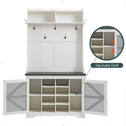 JXQTLINGMU Tall Farmhouse Entryway Shoe Storage Cabinet with Coat Rack