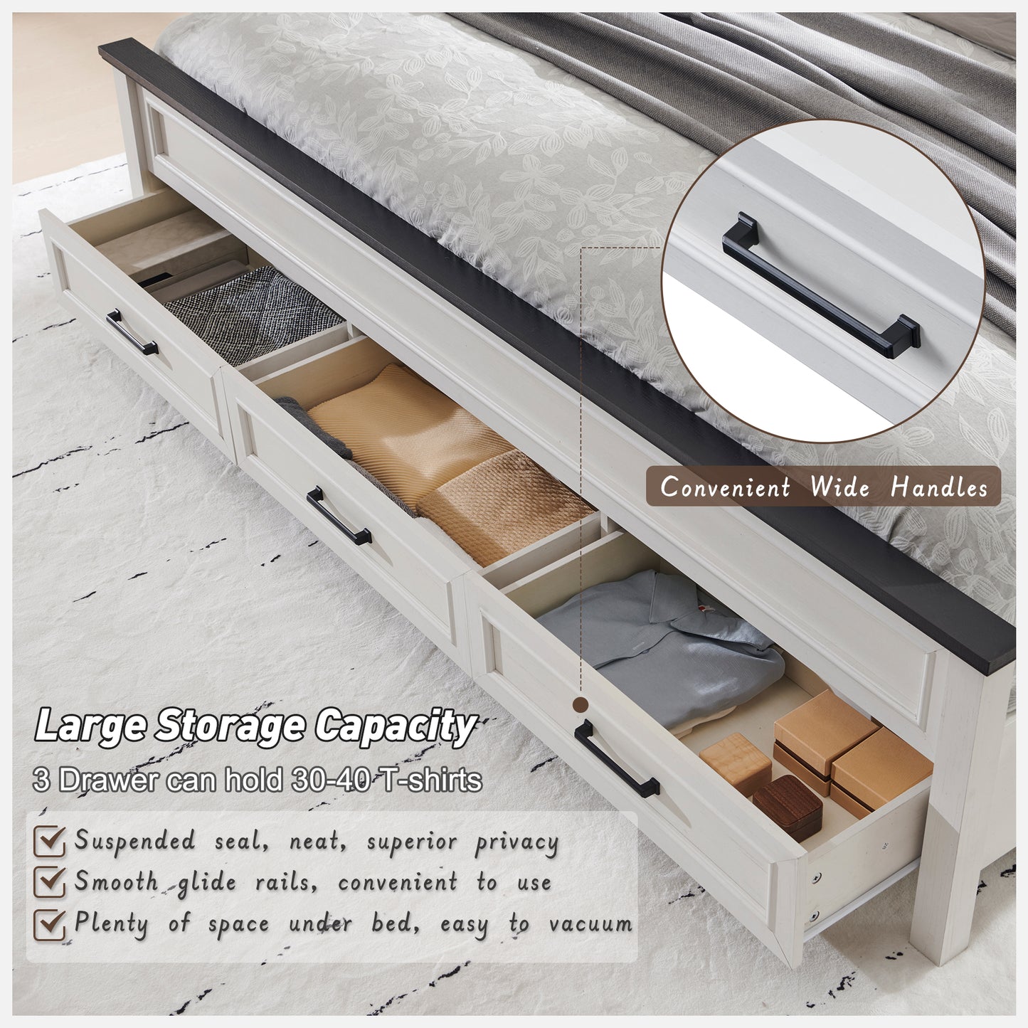 ACCOHOHO Rustic King Size Bed Frame with 52" Tall Full-Panel Headboard, Wood Platform Bedframe with Footboard and Storage Drawers, No Squeak, No Box Spring Needed