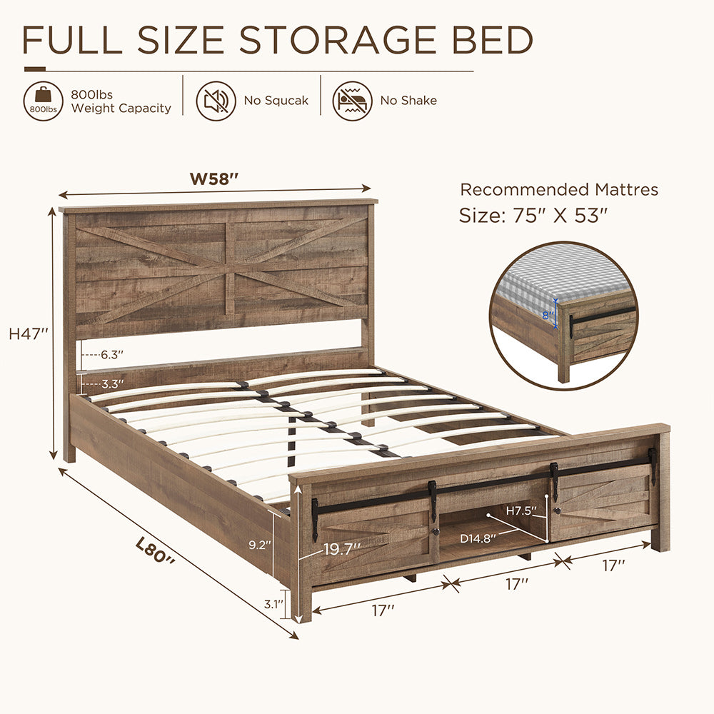 JXQTLINGMU Farmhouse Wood Bed Frame Full/Queen/King Size