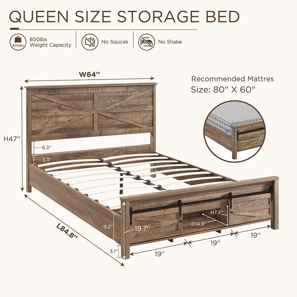 JXQTLINGMU Farmhouse Wood Bed Frame Full/Queen/King Size