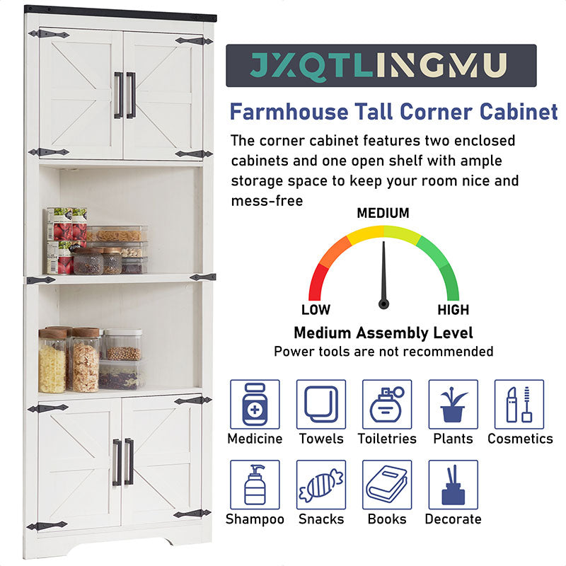 JXQTLINGMU 67 inch Farmhouse Corner Storage Cabinet