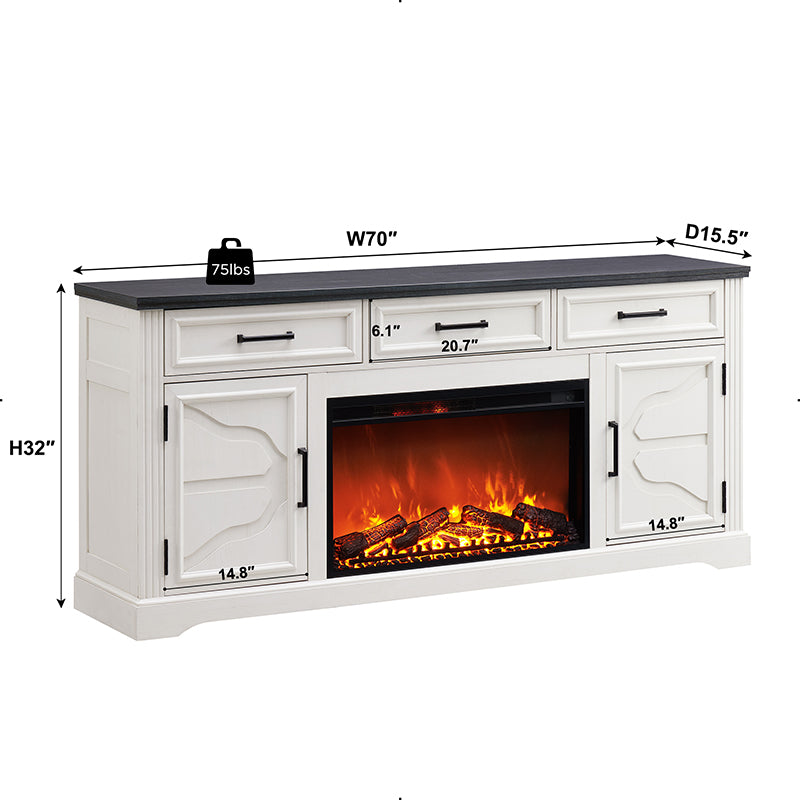 JXQTLINGMU 70 inch Farmhouse Fireplace TV Stand