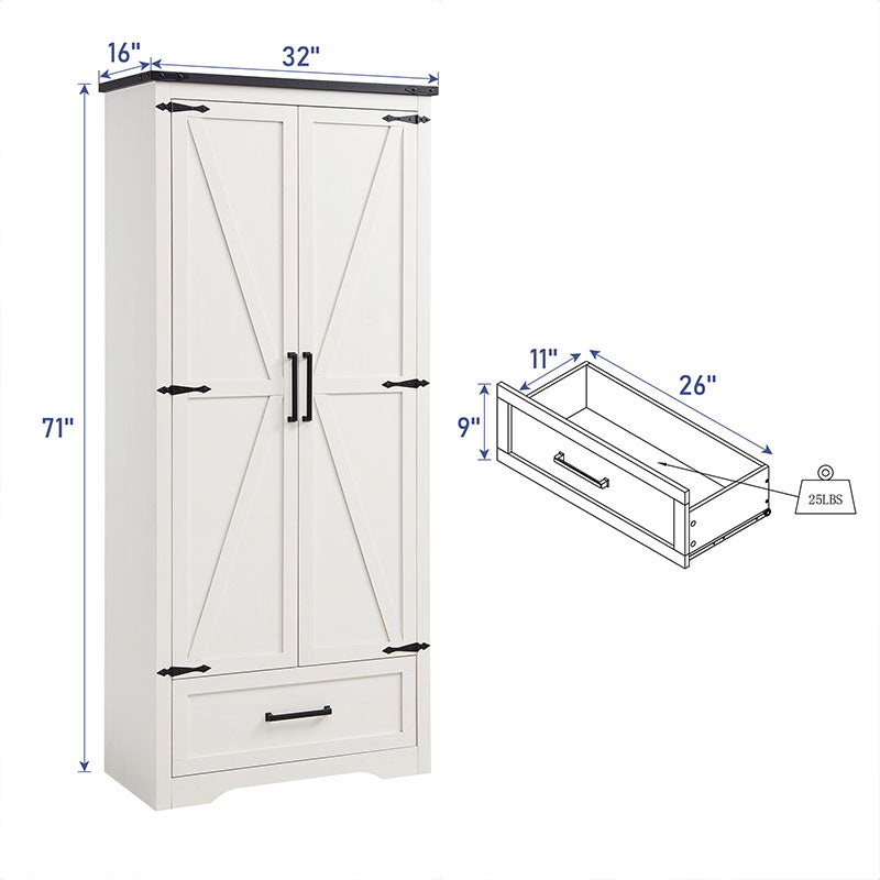 47" Farmhouse Kitchen Pantry, Storage Cabinet with Barn Doors 47" Farmhouse Kitchen Pantry, Storage Cabinet with Barn Doors