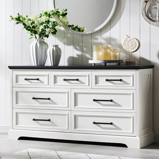 7 Drawer Dresser for Bedroom, Farmhouse Rustic Wood Dresser Chest of Wide Drawers for Living Room