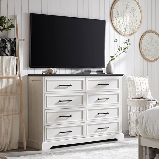 8 Drawer Dressers Chests for Bedroom,52"Wide Rustic Wood Chest of Drawers