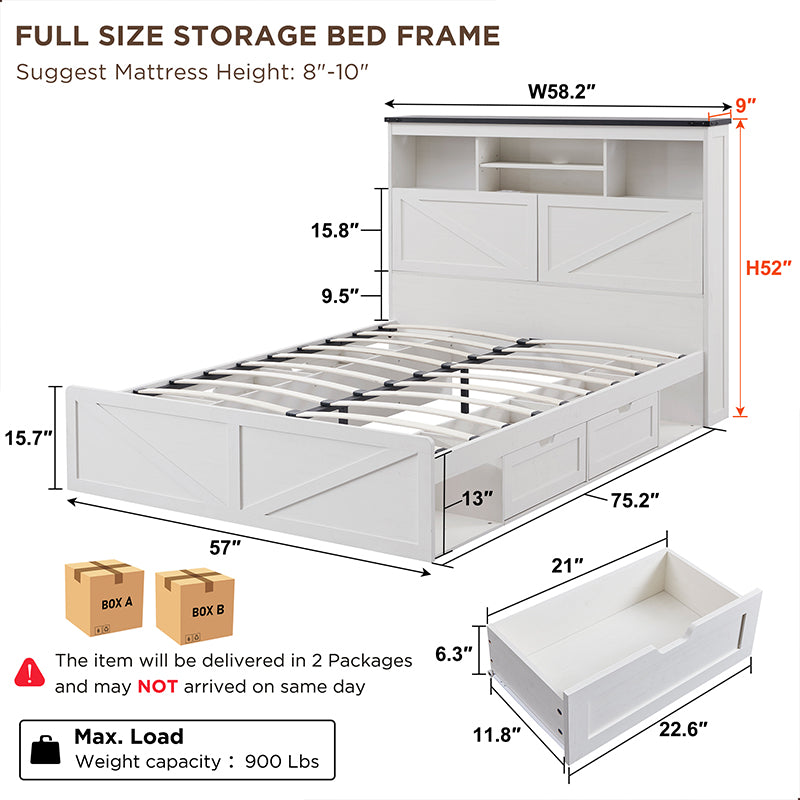JXQTLINGMU Farmhouse Full Size Wood Bed Frame