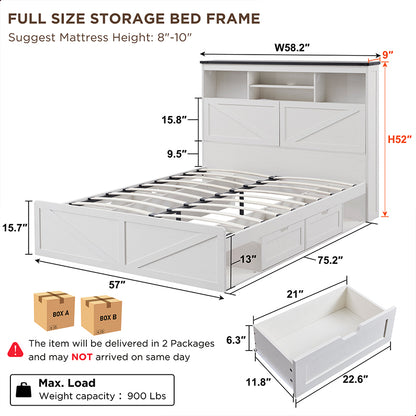 JXQTLINGMU Farmhouse Full Size Wood Bed Frame