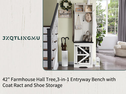 JXQTLINGMU Small Farmhouse Entryway Shoe Storage Cabinet with Coat Rack