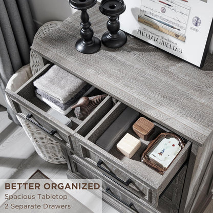 6 Drawer Dresser for Bedroom, Farmhouse 46" High Wooden Country Style Drawer Chest, Wide Metal Handle Pull-out Storage Cabinet