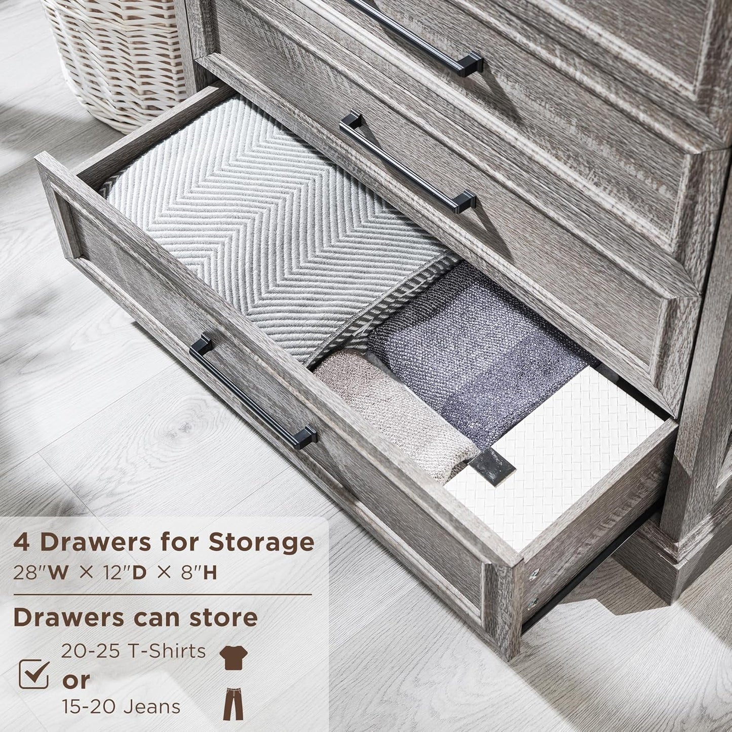 6 Drawer Dresser for Bedroom, Farmhouse 46" High Wooden Country Style Drawer Chest, Wide Metal Handle Pull-out Storage Cabinet