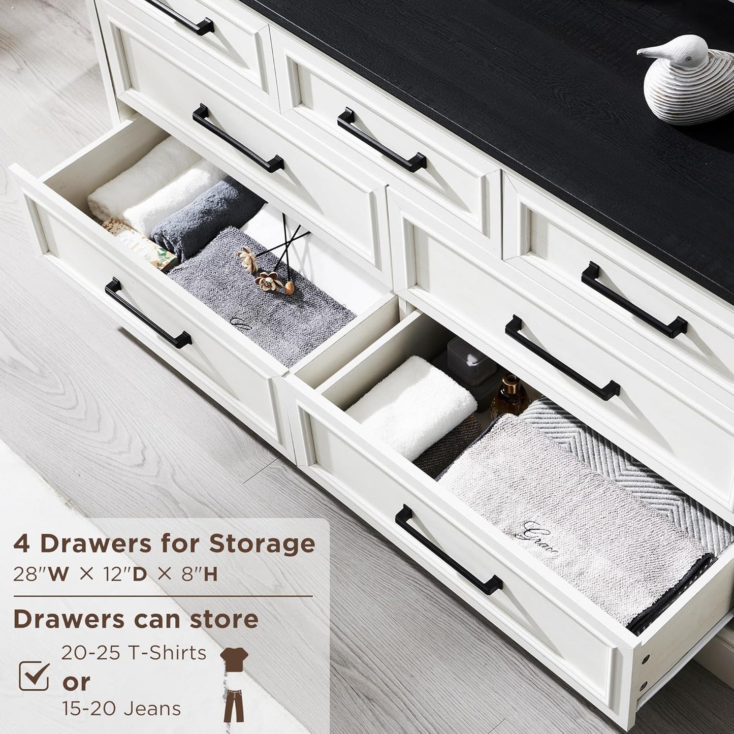 7 Drawer Dresser for Bedroom, Farmhouse Rustic Wood Dresser Chest of Wide Drawers for Living Room