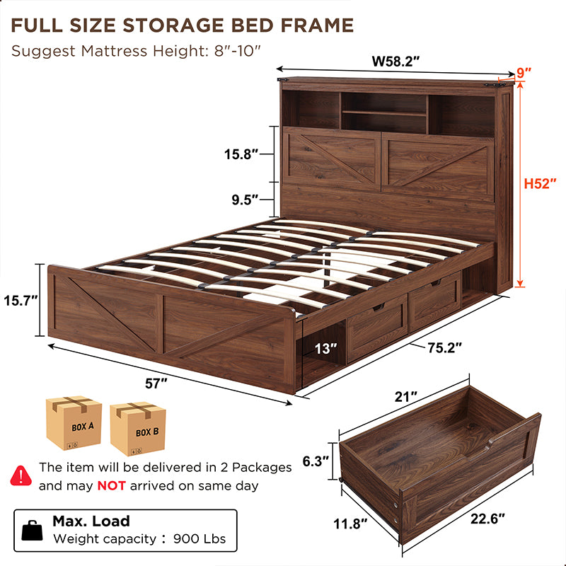JXQTLINGMU Farmhouse Full Size Wood Bed Frame