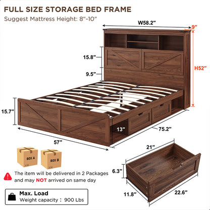 JXQTLINGMU Farmhouse Full Size Wood Bed Frame