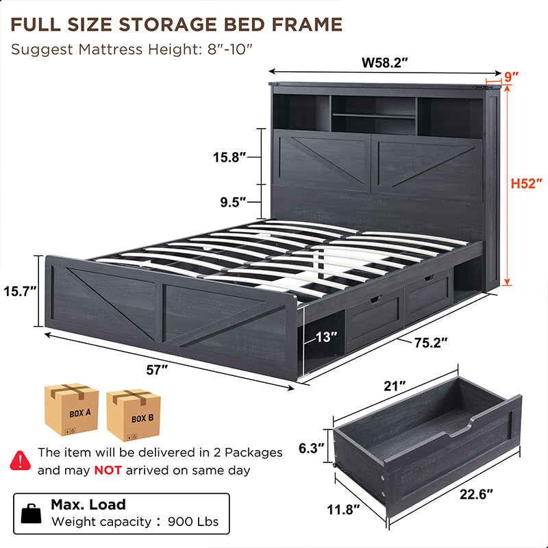 JXQTLINGMU Farmhouse Full Size Wood Bed Frame