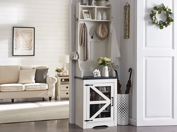 JXQTLINGMU Small Farmhouse Entryway Shoe Storage Cabinet with Coat Rack