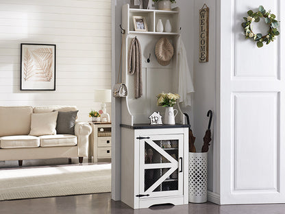 JXQTLINGMU Small Farmhouse Entryway Shoe Storage Cabinet with Coat Rack