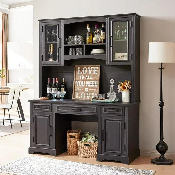 T4TREAM Farmhouse Wood 58" Executive Desk for Home Office, 30" High Computer Desk with Drawers and Storage Cabinet