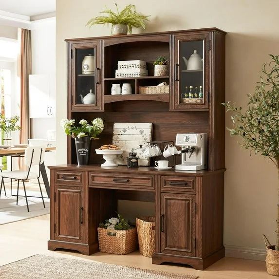 T4TREAM Farmhouse Wood 58" Executive Desk for Home Office, 30" High Computer Desk with Drawers and Storage Cabinet