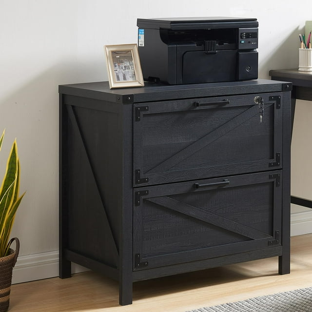 T4TREAM Farmhouse File Cabinet Lockable Wood 2 Drawer Large Storage Box for Home Office