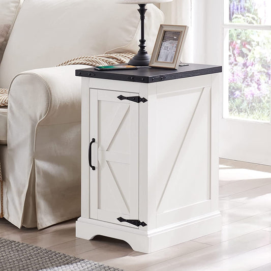 T4TREAM Farmhouse Nightstand with Charging Station, Wood End Table