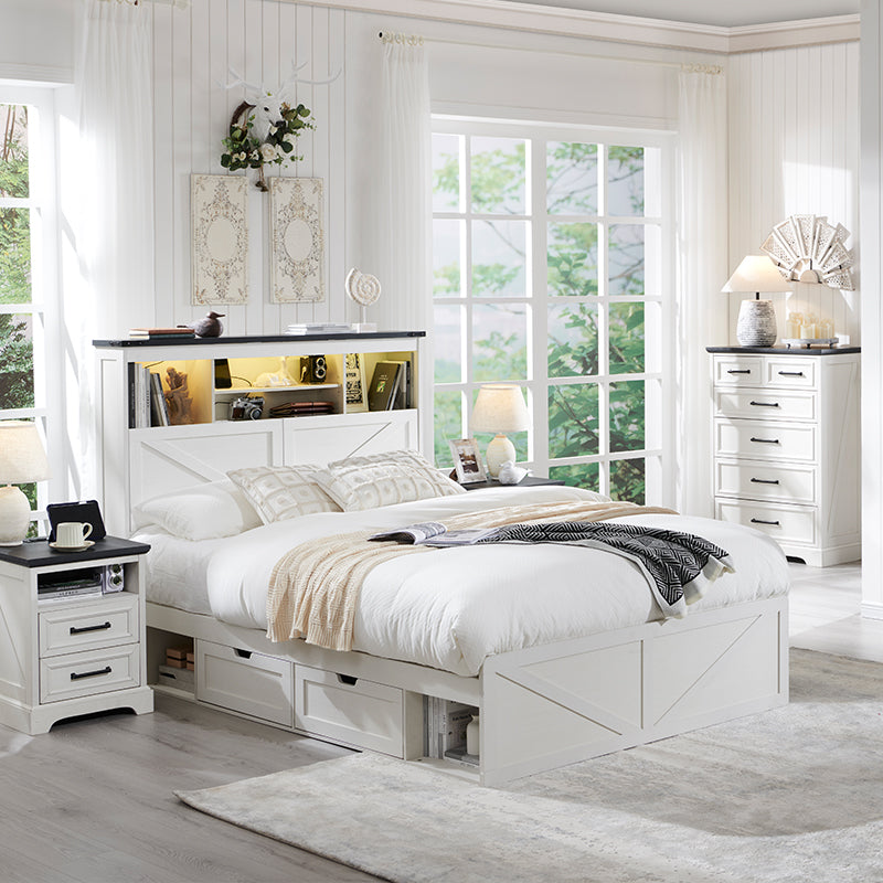 JXQTLINGMU Farmhouse Full Size Wood Bed Frame