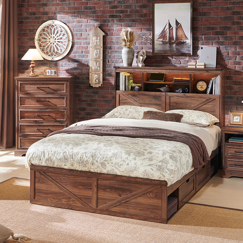 JXQTLINGMU Farmhouse Full Size Wood Bed Frame