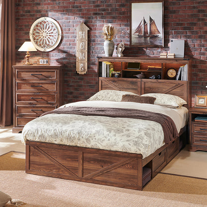 JXQTLINGMU Farmhouse Full Size Wood Bed Frame