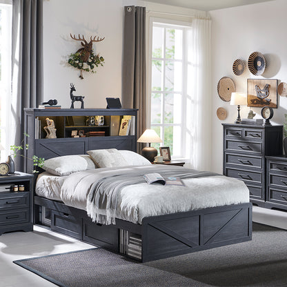 JXQTLINGMU Farmhouse Full Size Wood Bed Frame