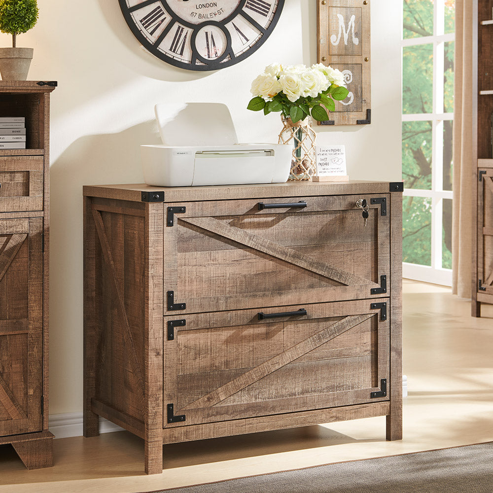 JXQTLINGMU 2 Drawer Farmhouse File Cabinet with Lock