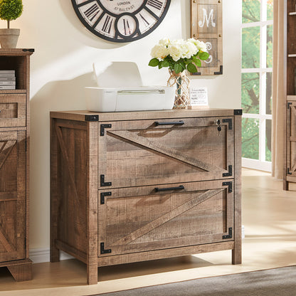 JXQTLINGMU 2 Drawer Farmhouse File Cabinet with Lock
