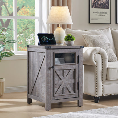 JXQTLINGMU 18 inch Farmhouse End Table with Charging Station