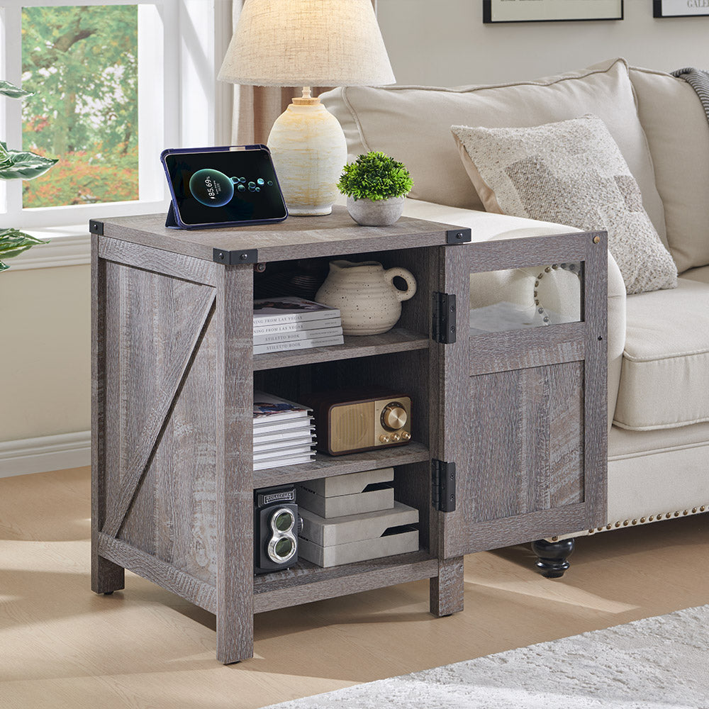 JXQTLINGMU 18 inch Farmhouse End Table with Charging Station