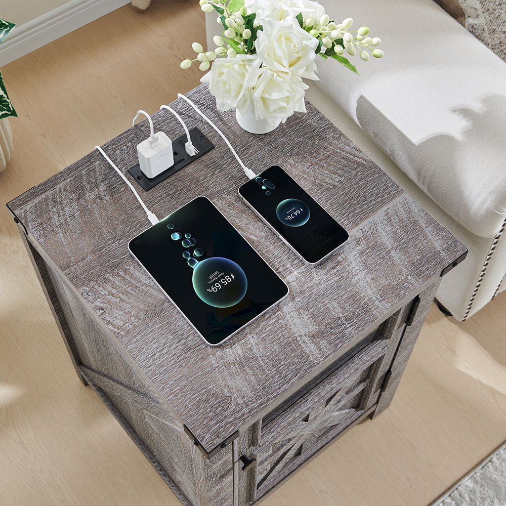 JXQTLINGMU 18 inch Farmhouse End Table with Charging Station