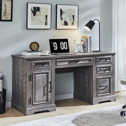 JXQTLINGMU 58 inch Executive Desk, Farmhouse Computer Desk with Drawers