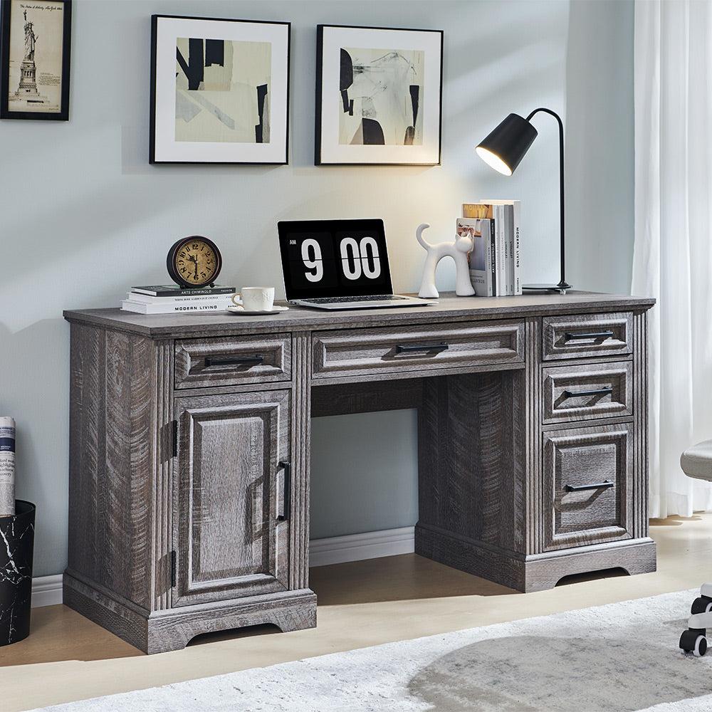 JXQTLINGMU 58 inch Executive Desk, Farmhouse Computer Desk with Drawers
