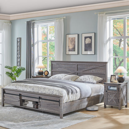 JXQTLINGMU Farmhouse Wood Bed Frame Full/Queen/King Size