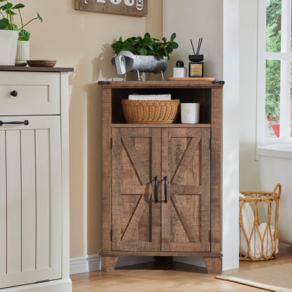 JXQTLINGMU Corner Bathroom Cabinet, Farmhouse Small Corner Cabinet with Barn Door