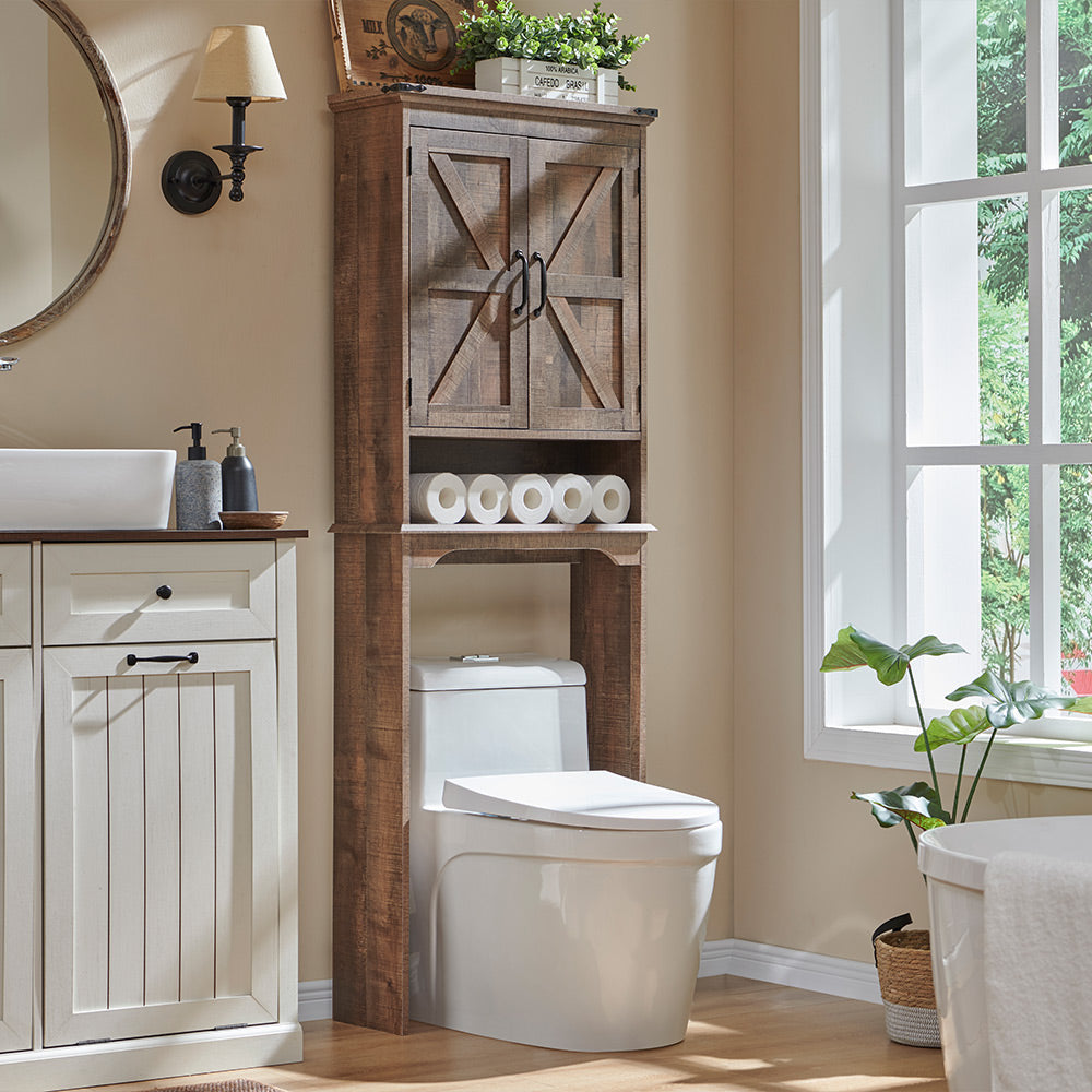JXQTLINGMU Over The Toilet Storage Cabinet, Farmhouse Bathroom Cabinet