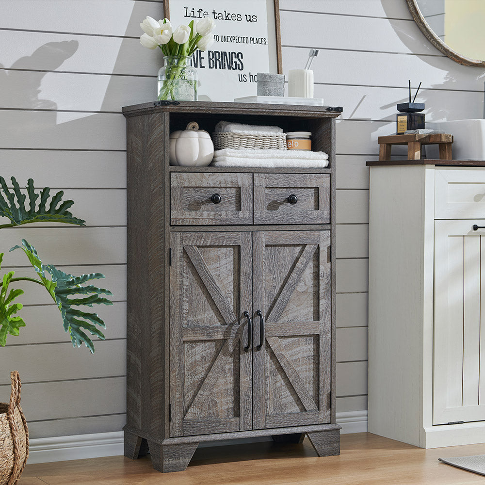 JXQTLINGMU Farmhouse Bathroom Storage Cabinet, 24inch Wide Bathroom Cabinet with Drawer