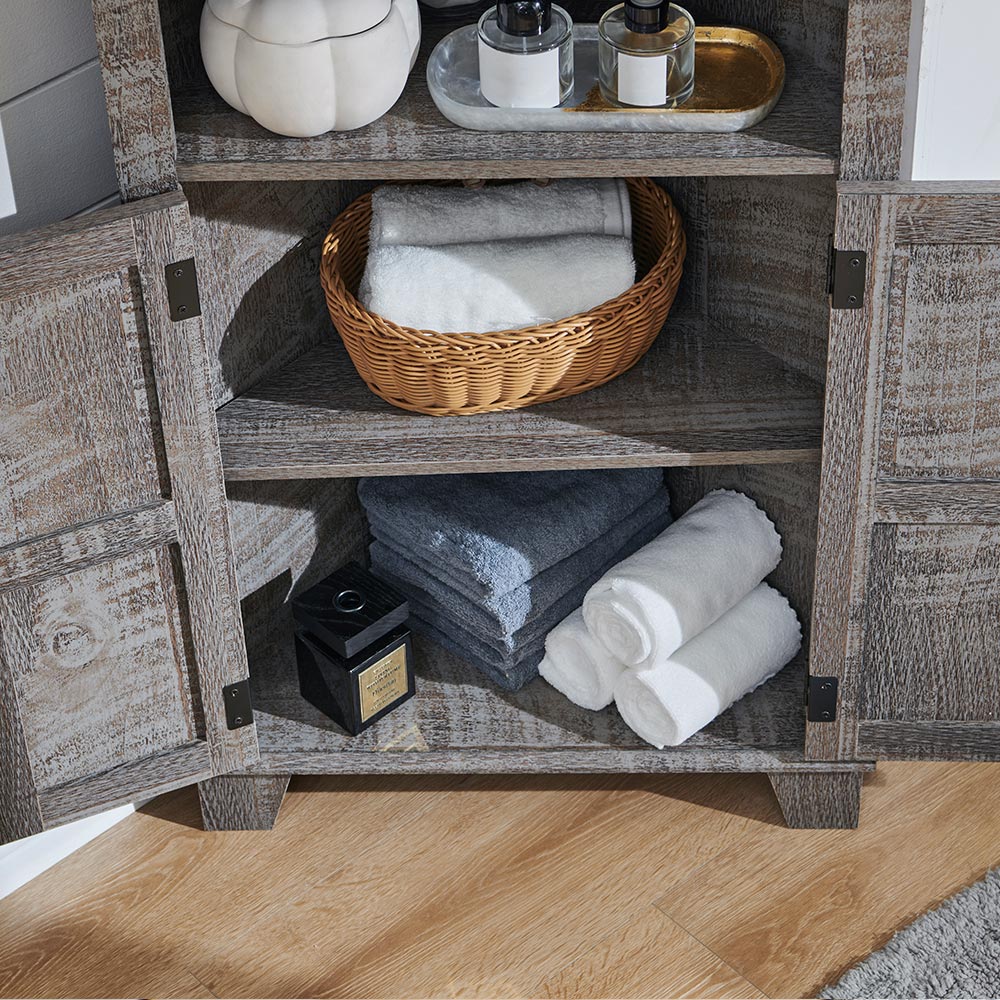 JXQTLINGMU Corner Bathroom Cabinet, Farmhouse Small Corner Cabinet with Barn Door