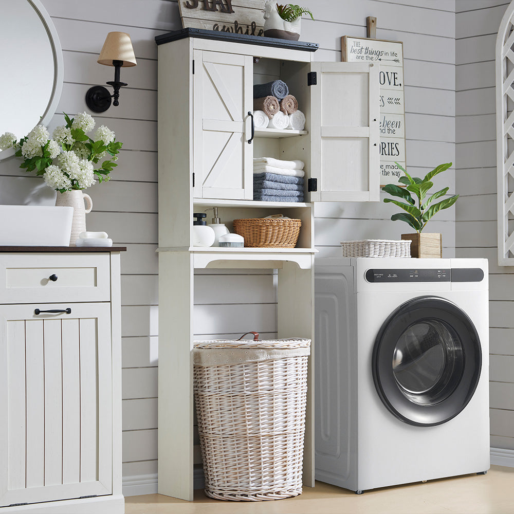 JXQTLINGMU Over The Toilet Storage Cabinet, Farmhouse Bathroom Cabinet