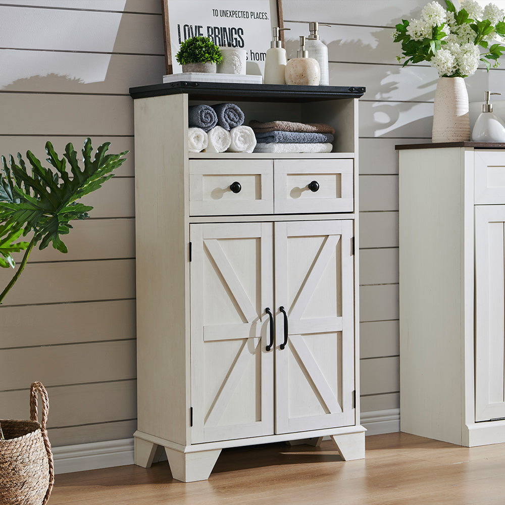 JXQTLINGMU Farmhouse Bathroom Storage Cabinet, 24inch Wide Bathroom Cabinet with Drawer
