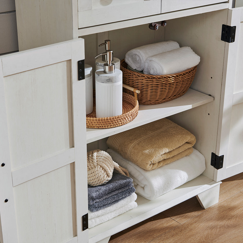JXQTLINGMU Farmhouse Bathroom Storage Cabinet, 24inch Wide Bathroom Cabinet with Drawer