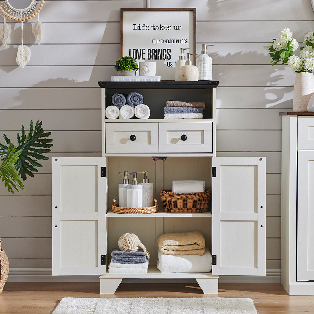 JXQTLINGMU Farmhouse Bathroom Storage Cabinet, 24inch Wide Bathroom Cabinet with Drawer