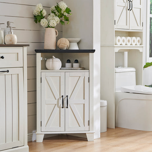 JXQTLINGMU Corner Bathroom Cabinet, Farmhouse Small Corner Cabinet with Barn Door
